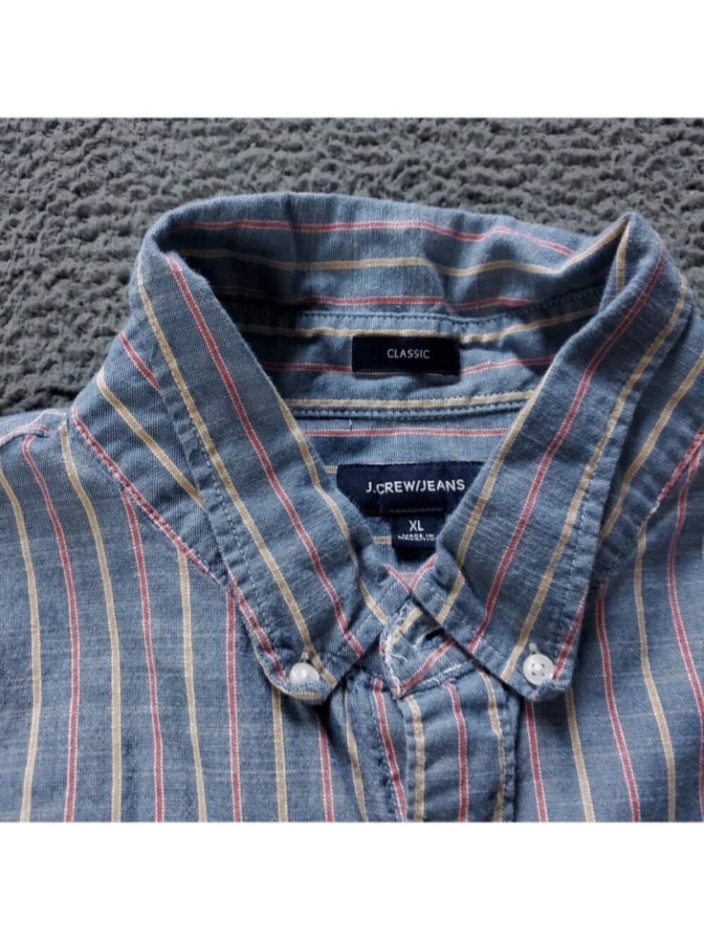 J. Crew Jeans Classic Shirt Mens XL Blue Cotton Striped Button Retro Long Sleeve